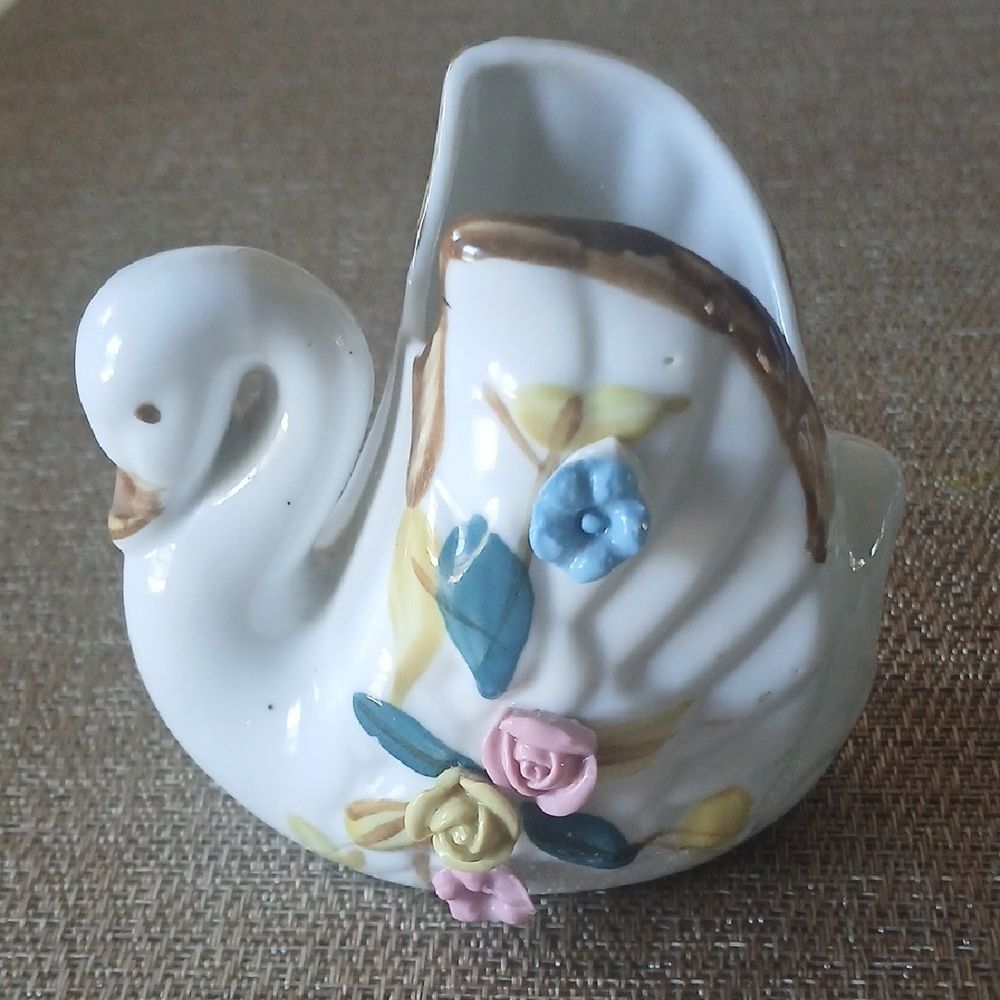 Vintage Small Swan Handpainted Ceramic Planter